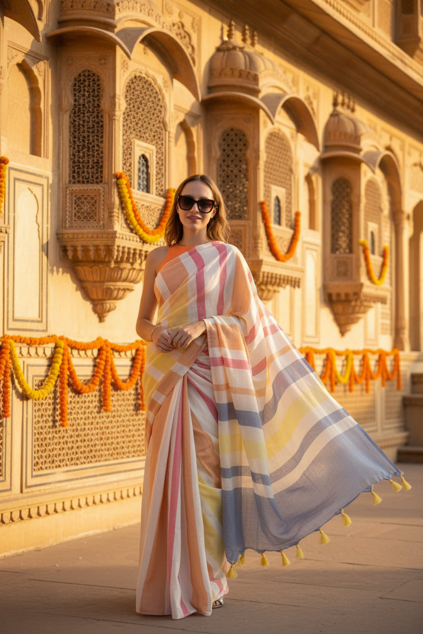 Pid 65205 women s linen printed saree with unstitched blouse 5 5 mtr yellow 3 1000x1000