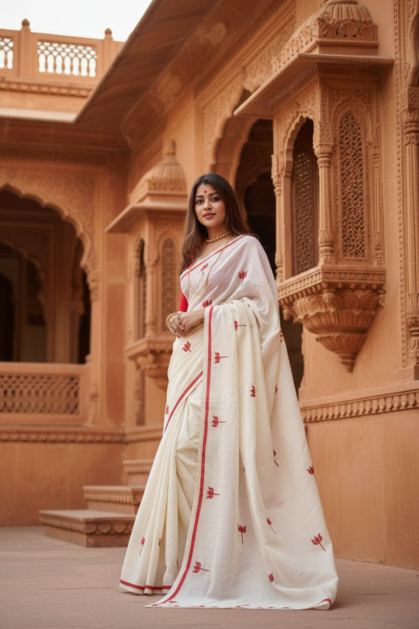 Pid 65209 women s linen printed saree with unstitched blouse 5 5 mtr white 3 1000x1000