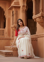 Load image into Gallery viewer, Women's Linen Printed Saree With Unstitched Blouse 5.5Mtr (White)