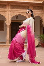 Load image into Gallery viewer, Women's Linen Printed Saree With Unstitched Blouse 5.5Mtr (Pink)