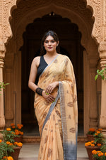 Load image into Gallery viewer, Women's Linen Printed Saree With Unstitched Blouse 5.5Mtr (Peach)