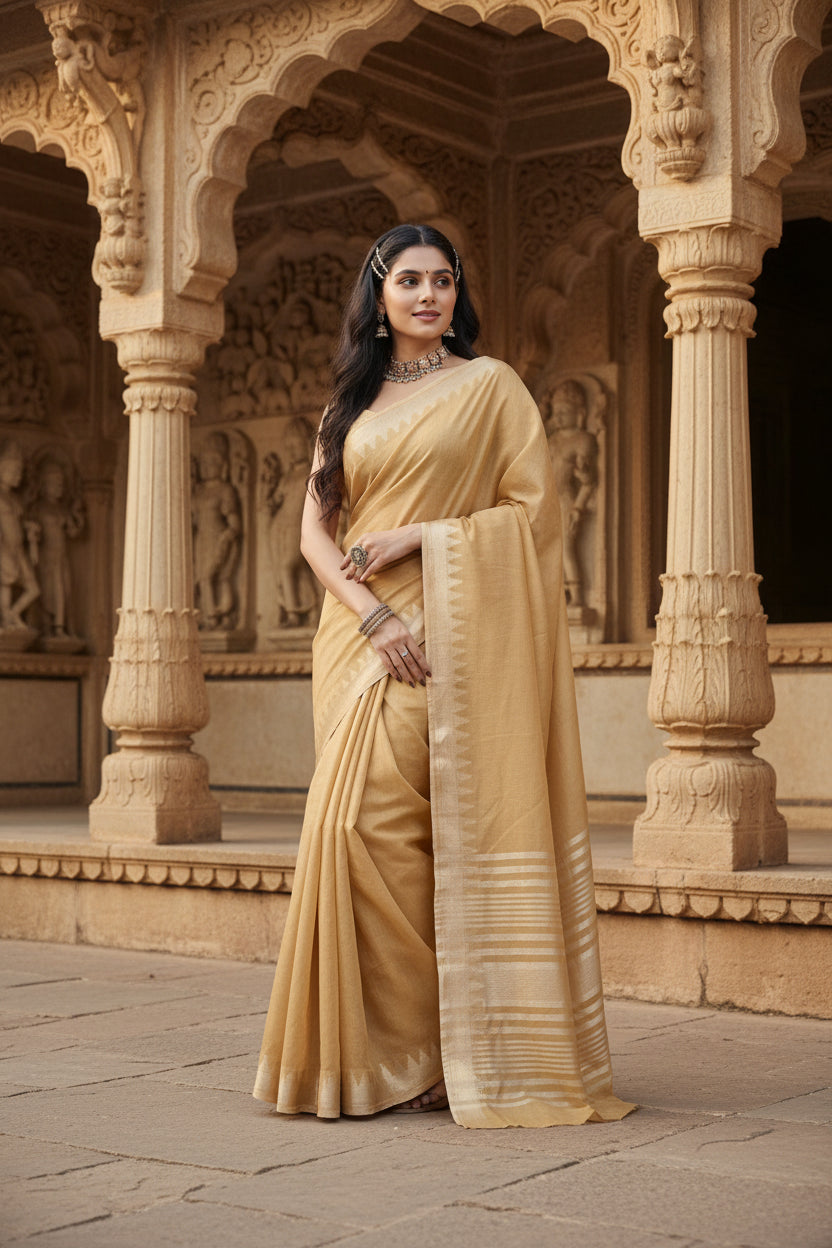 Pid 65218 women s cotton printed saree with unstitched blouse 5 5 mtr golden 1 1000x1000