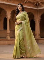 Load image into Gallery viewer, Women's Cotton Printed Saree With Unstitched Blouse 5.5Mtr (Light Green)