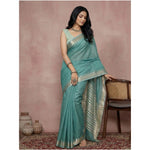 Load image into Gallery viewer, Women's Cotton Printed Saree With Unstitched Blouse 5.5Mtr (Teal)