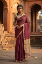 Load image into Gallery viewer, Women's Cotton Printed Saree With Unstitched Blouse 5.5Mtr (Wine)