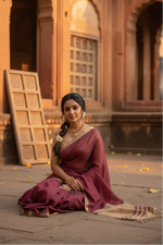 Load image into Gallery viewer, Women's Cotton Printed Saree With Unstitched Blouse 5.5Mtr (Wine)