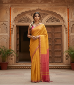 Load image into Gallery viewer, Women's Cotton Printed Saree With Unstitched Blouse 5.5Mtr (Yellow)