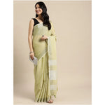 Load image into Gallery viewer, Women's Linen Cotton Printed Saree With Unstitched Blouse 5.5Mtr (Olive Green)
