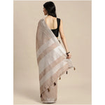 Load image into Gallery viewer, Women's Linen Cotton Printed Saree With Unstitched Blouse 5.5Mtr (Beige)