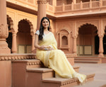 Load image into Gallery viewer, Women's Linen Cotton Printed Saree With Unstitched Blouse 5.5Mtr (Yellow)