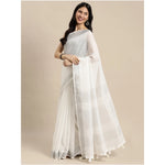 Load image into Gallery viewer, Women's Linen Cotton Printed Saree With Unstitched Blouse 5.5Mtr (White)