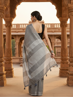 Load image into Gallery viewer, Women's Linen Cotton Printed Saree With Unstitched Blouse 5.5Mtr (Dark Grey)