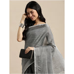 Load image into Gallery viewer, Women's Linen Cotton Printed Saree With Unstitched Blouse 5.5Mtr (Dark Grey)
