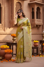 Load image into Gallery viewer, Women's Linen Cotton Printed Saree With Unstitched Blouse 5.5Mtr (Mustrad)