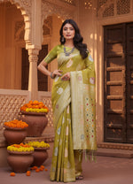 Load image into Gallery viewer, Women's Linen Cotton Printed Saree With Unstitched Blouse 5.5Mtr (Mustrad)