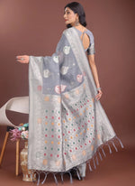 Load image into Gallery viewer, Women's Linen Cotton Printed Saree With Unstitched Blouse 5.5Mtr (Grey)