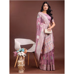 Load image into Gallery viewer, Women's Linen Cotton Printed Saree With Unstitched Blouse 5.5Mtr (Purple)