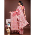 Load image into Gallery viewer, Women's Linen Cotton Printed Saree With Unstitched Blouse 5.5Mtr (Pink)