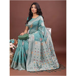 Load image into Gallery viewer, Women's Linen Cotton Printed Saree With Unstitched Blouse 5.5Mtr (Sea Green)
