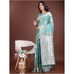 Load image into Gallery viewer, Women's Linen Cotton Printed Saree With Unstitched Blouse 5.5Mtr (Sea Green)
