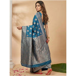 Load image into Gallery viewer, Women's Silk Blend Printed Saree With Unstitched Blouse 5.5Mtr (Teal Blue)