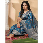 Load image into Gallery viewer, Women's Silk Blend Printed Saree With Unstitched Blouse 5.5Mtr (Teal Blue)