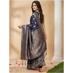 Load image into Gallery viewer, Women's Silk Blend Printed Saree With Unstitched Blouse 5.5Mtr (Navy Blue)
