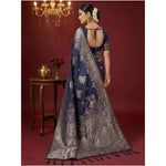 Load image into Gallery viewer, Women's Silk Blend Printed Saree With Unstitched Blouse 5.5Mtr (Navy Blue)