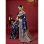 Load image into Gallery viewer, Women's Silk Blend Printed Saree With Unstitched Blouse 5.5Mtr (Navy Blue)
