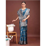 Load image into Gallery viewer, Women's Banarasi Silk Printed Saree With Unstitched Blouse 5.5Mtr (Teal Blue)