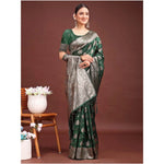 Load image into Gallery viewer, Women's Banarasi Silk Printed Saree With Unstitched Blouse 5.5Mtr (Dark Green)