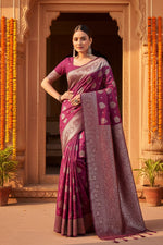 Load image into Gallery viewer, Women's Banarasi Silk Printed Saree With Unstitched Blouse 5.5Mtr (Purple)
