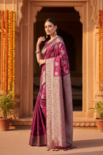 Load image into Gallery viewer, Women's Banarasi Silk Printed Saree With Unstitched Blouse 5.5Mtr (Purple)