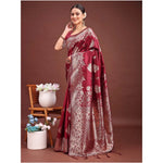 Load image into Gallery viewer, Women's Banarasi Silk Printed Saree With Unstitched Blouse 5.5Mtr (Maroon)