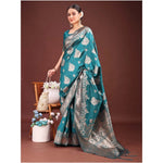 Load image into Gallery viewer, Women's Banarasi Silk Printed Saree With Unstitched Blouse 5.5Mtr (Sea Green)