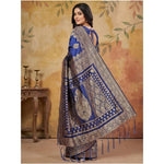 Load image into Gallery viewer, Women's Silk Blend Printed Saree With Unstitched Blouse 5.5Mtr (Navy Blue)