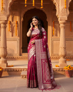Load image into Gallery viewer, Women's Banarasi Silk Printed Saree With Unstitched Blouse 5.5Mtr (Magenta)