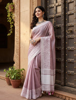 Load image into Gallery viewer, Women's Linen Printed Saree With Unstitched Blouse 5.5Mtr (Purple)