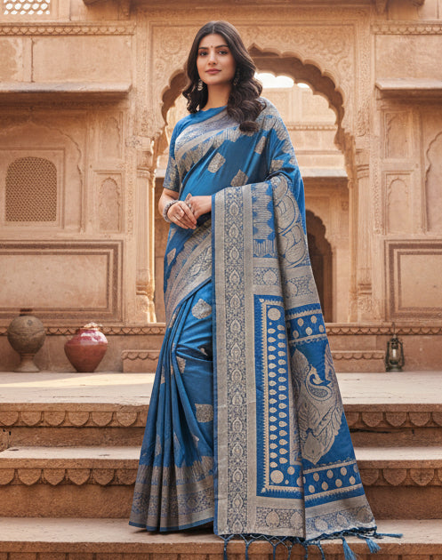 Pid 65285 women s silk printed saree with unstitched blouse 5 5 mtr sky blue 1 1000x1000