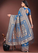 Load image into Gallery viewer, Women's Silk Printed Saree With Unstitched Blouse 5.5Mtr (Sky Blue)