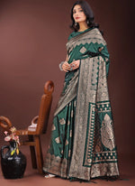 Load image into Gallery viewer, Women's Silk Printed Saree With Unstitched Blouse 5.5Mtr (Green)
