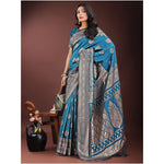 Load image into Gallery viewer, Women's Silk Printed Saree With Unstitched Blouse 5.5Mtr (Teal)