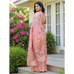 Load image into Gallery viewer, Women's Linen Cotton Printed Saree With Unstitched Blouse 5.5Mtr (Pink)