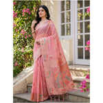 Load image into Gallery viewer, Women's Linen Cotton Printed Saree With Unstitched Blouse 5.5Mtr (Pink)