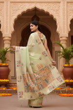 Load image into Gallery viewer, Women's Linen Cotton Printed Saree With Unstitched Blouse 5.5Mtr (Light Green)
