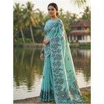 Load image into Gallery viewer, Women's Linen Cotton Printed Saree With Unstitched Blouse 5.5Mtr (Sea Green)