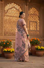 Load image into Gallery viewer, Women's Linen Cotton Printed Saree With Unstitched Blouse 5.5Mtr (Peach)