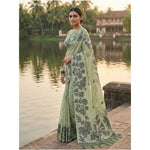 Load image into Gallery viewer, Women's Linen Cotton Printed Saree With Unstitched Blouse 5.5Mtr (Light Green)