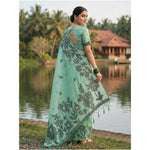Load image into Gallery viewer, Women's Linen Cotton Printed Saree With Unstitched Blouse 5.5Mtr (Rama Green)