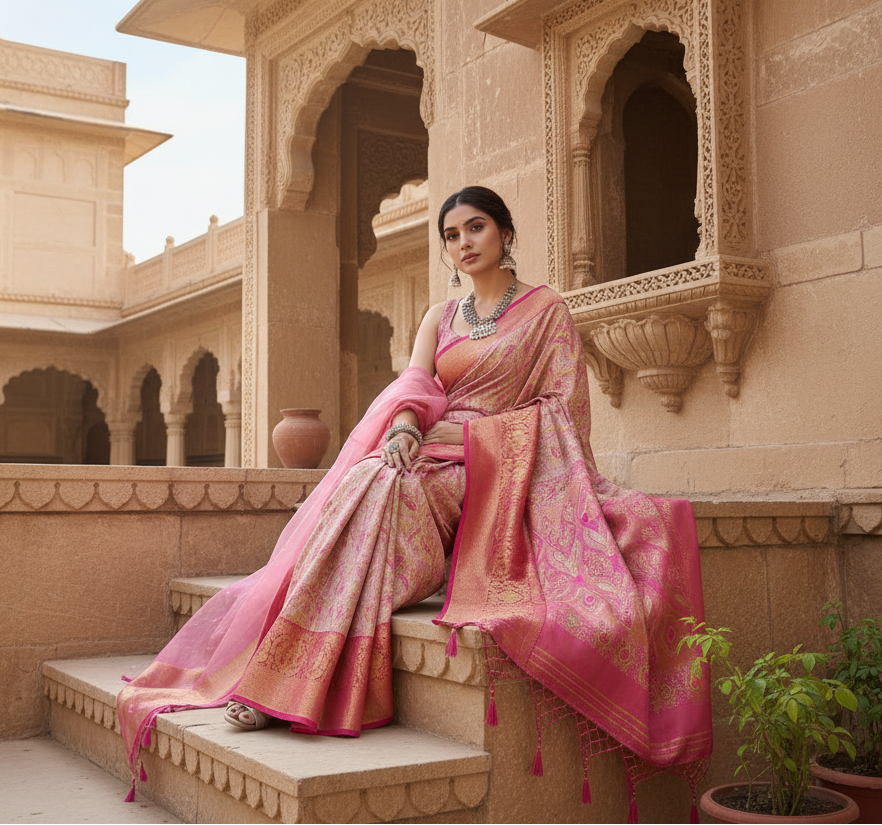 Women's jacquard saree with unstitched blouse 5